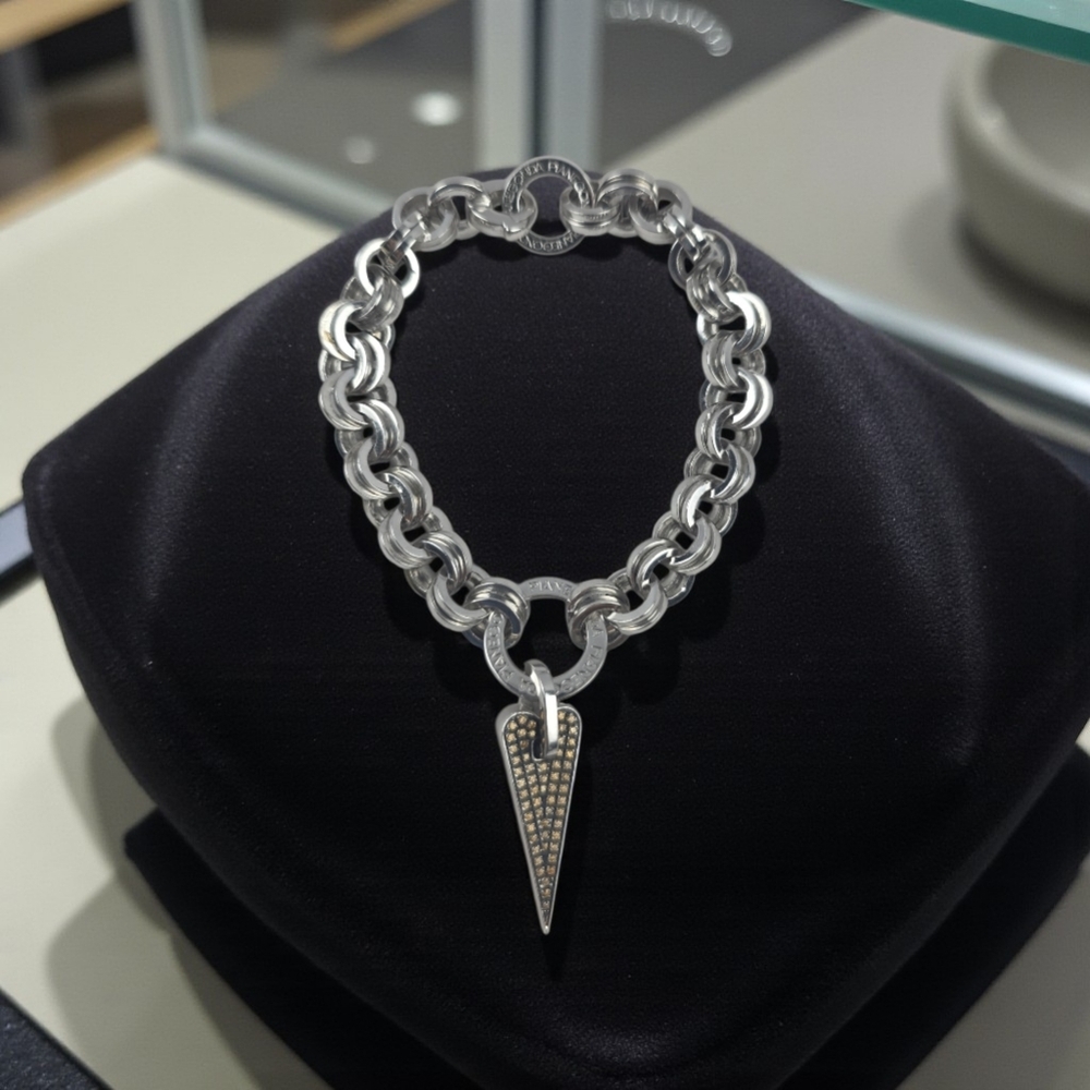 Pianegonda Italy Sterling Silver Smoky Quartz Love Chain Heart Link Bracelette